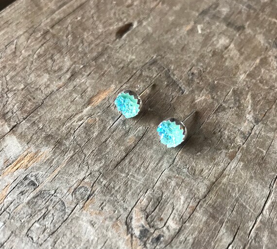 Turquoise Rainbow Druzy Earrings Silver Stud Earrings Sterling Silver Faux Druzy Stud Earrings Sparkly Druzy Sterling Silver studs mermaid