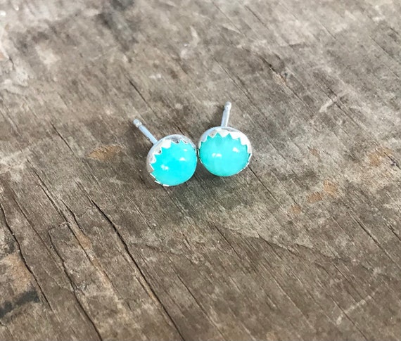 Amazonite Gemstone Stud Earrings || Sterling Studs || Amazonite Earrings Sterling Silver