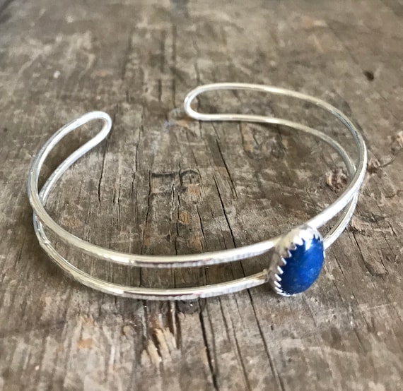 Lapis Lazuli Bracelet solid sterling silver blue gemstone cuff bangle boho bracelet
