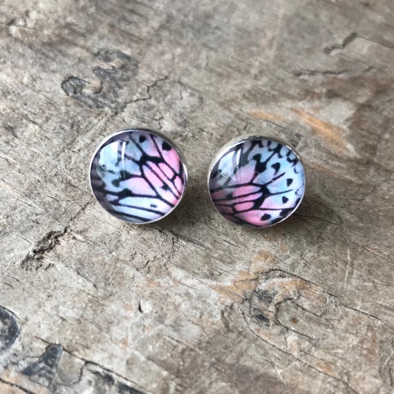 Butterfly wing studs 12mm sterling silver stud earrings lavender butterfly wings earrings