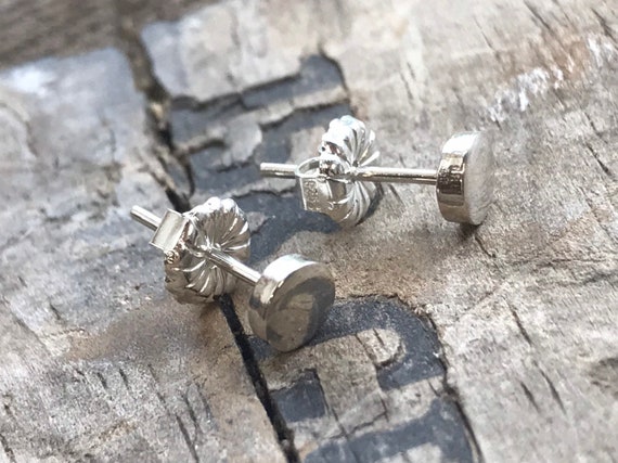 Tiny Silver Stud Earrings Sterling SIlver Forged Disk shiny Stud Earrings Sterling Earrings Sterling Silver studs