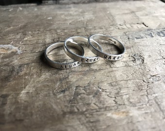 3 Mom Rings Personalized Mom Rings Womens Sterling Silver Childrens Names Ring Stacking Skinny Rings Kids Names