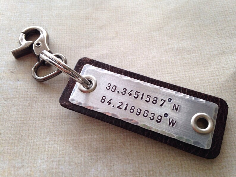 Mens Personalized Gift Keychain GPS Coordinates Longitude Latitude Personalized Key fob Gift