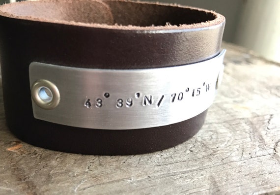 Wide Leather Cuff Personalized Dad Leather Bracelet Men's Leather One inch Wide Cuff Fathers Bracelet