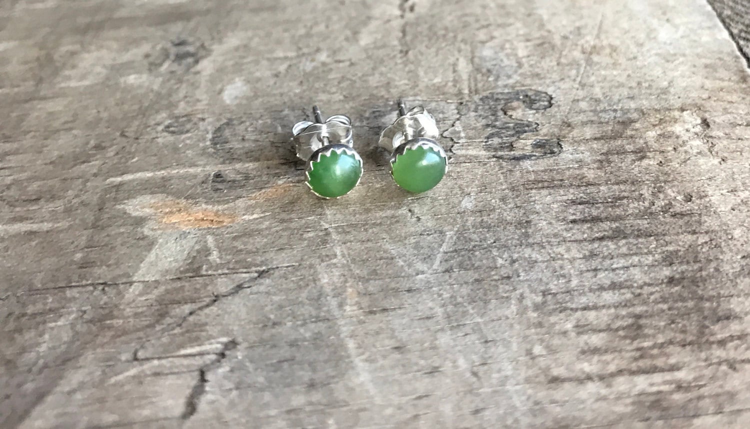 Green Gemstone Stud Earrings Sterling Studs Nephrite green