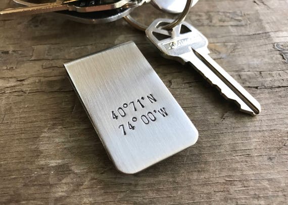 Money Clip Coordinates Men's Moneyclip With GPS Coordinates Longitude Latitude