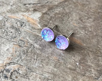 Rainbow Lavender Pastel Purple Druzy Earrings Silver Stud Earrings Sterling Silver Faux Druzy Stud Sparkly Druzy Sterling Silver studs 6mm