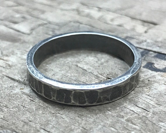 Mens Ring Wedding band || Rustic Solid Sterling Silver Ring Band