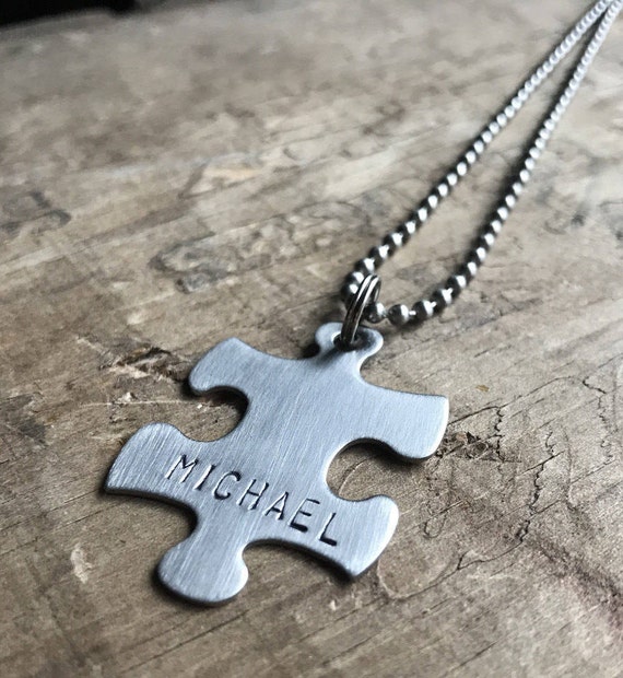 Personalized Puzzle Necklace Stainless Steel Keychain Necklace Custom Autism puzzle Piece Personalized Stainless Steel