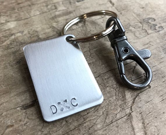 Keychain Mens gift under 15 Small Hipster Gift Stainless steel keychain with initials free personalization stainless steel