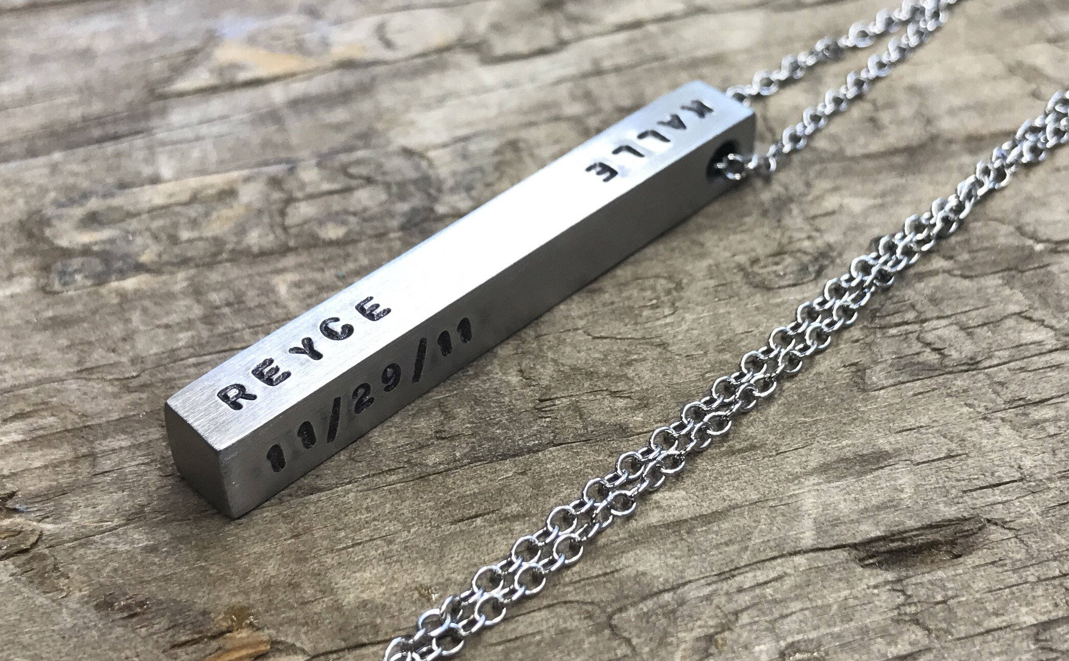 Personalized mens Bar Necklace Mens Personalized Necklace Stainless Steel Bar 4 Sided Dad