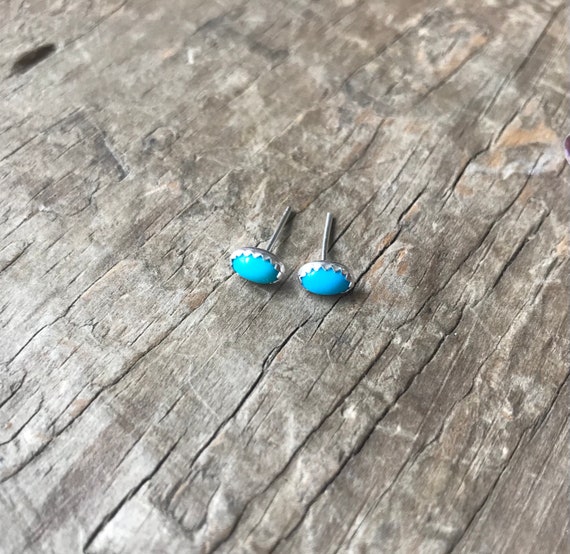 Tiny US Turquoise Sleeping Beauty Mine Earrings Sterling Silver Gemstone Stud Earrings || Turquoise Studs || Sterling Silver Earrings 3x5mm
