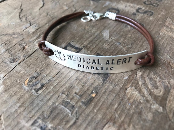 Sterling Silver Leather Medical Bracelet Custom Medical Alert Jewelry Custom Made Allergy alert Medication
