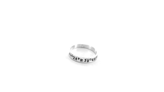 Personalized Ring Coordinates Sterling Silver Ring Personalized Skinny Stacking Coordinates Ring Longitude Latitude Custom GPS Coordinates