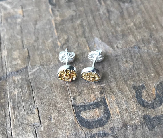 Gold Druzy Earrings Silver Stud Earrings Sterling Silver Faux Druzy Stud Earrings Sparkly Druzy Sterling Silver studs gold druzy