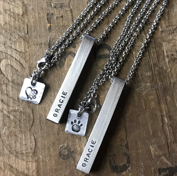 Pet Memorial Personalized Necklace Stainless Steel Bar Necklace 4 Sided  Hipster Daddy Necklace bar dad