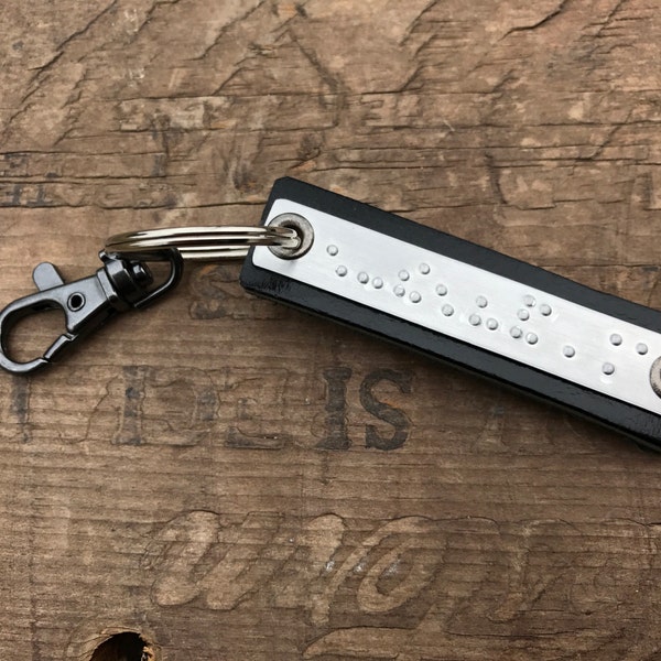 Custom Braille Gift keychain Personalized Leather keyfob Custom Braille Message