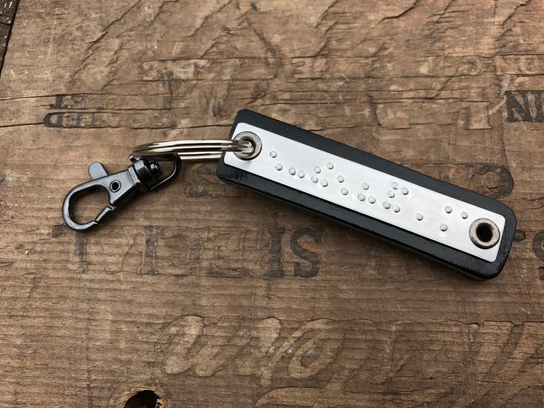Custom Braille Gift keychain Personalized Leather keyfob Custom Braille Message image 1