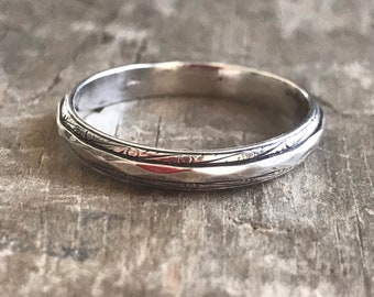 Mens Ring Wedding band || Rustic Solid Sterling Silver Ring Band