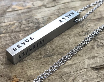 Personalized Husband gift Necklace Stainless Steel Bar Necklace 4 Sided Hipster Dad Necklace Father’s Day gift