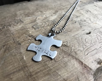 Puzzle Necklace Personalized Stainless Steel Puzzle Necklace Keychain Men's Necklace Custom Autism puzzle Piece necklace