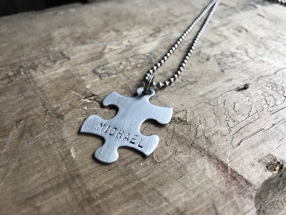 Puzzle Necklace Personalized Stainless Steel Puzzle Necklace Keychain Men's Necklace Custom Autism puzzle Piece necklace