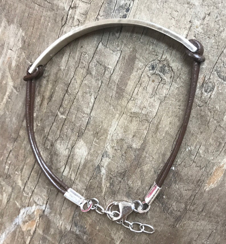 Personalized Women/'s Leather Sterling Silver Bracelet Custom Bracelet GPS Coordinates