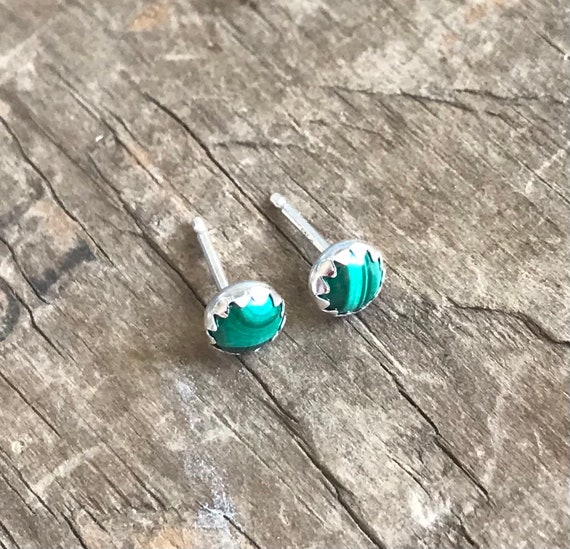 Malachite handmade silver earring studs green earrings