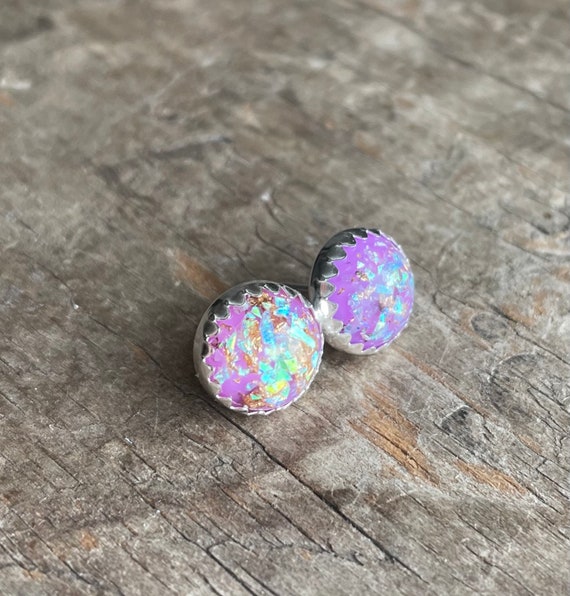 Sparkly Lavender and Gold Foil Studs set in solid sterling silver 10mm Earrings