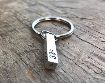 Luxury Holiday Gift Men's Silver Personalized Keychain Sterling Silver Bespoke Mens SOLID Bar keyring 4 Sided Dad key fob bar dad gift