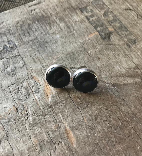 Large Onyx Earrings Sterling Silver Gemstone Stud Earrings || Sterling Studs || 12mm Black Gemstone Earrings Sterling Silver Earrings