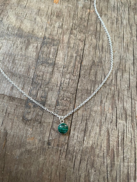 Tiny Malachite Necklace sterling silver and  6mm Malachite charm necklace