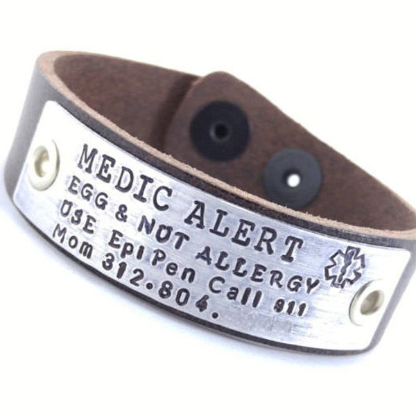 Medical Bracelet Personalized Leather Custom Personalized Medical Alert Peanut Allergy Diabetes Bracelet