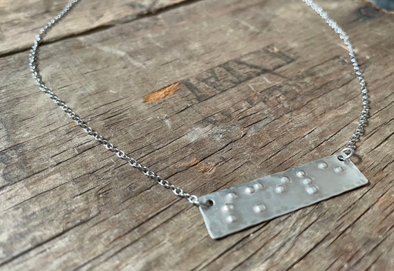 Secret Valentine Silver Braille Necklace Personalized Pendant Sterling Silver necklace Custom Braille Message secret message pendant