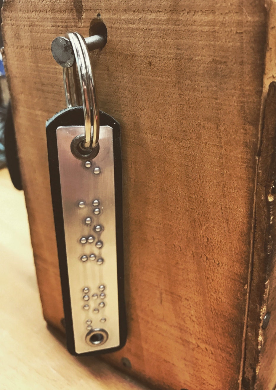 Custom Braille Gift keychain Personalized Leather keyfob Custom Braille
