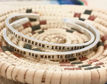 Custom Mom Grandma silver bracelet- Stack cuff bracelet - You design it! Personalized stacking cuffs for mom and grandma