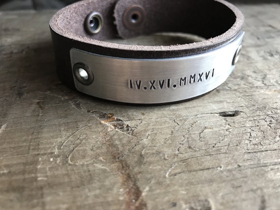 Roman Numeral Leather Bracelet Custom Leather Bracelet Gift with Your anniversary Date
