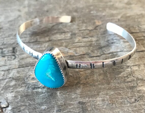 Arizona Turquoise Cuff sterling silver thin cuff hand stamped