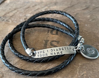 Stainless steel leather Medical bracelet Jewelry Medical Alert leather bracelet Diabetic Alert Custom Medical Allergy Alert