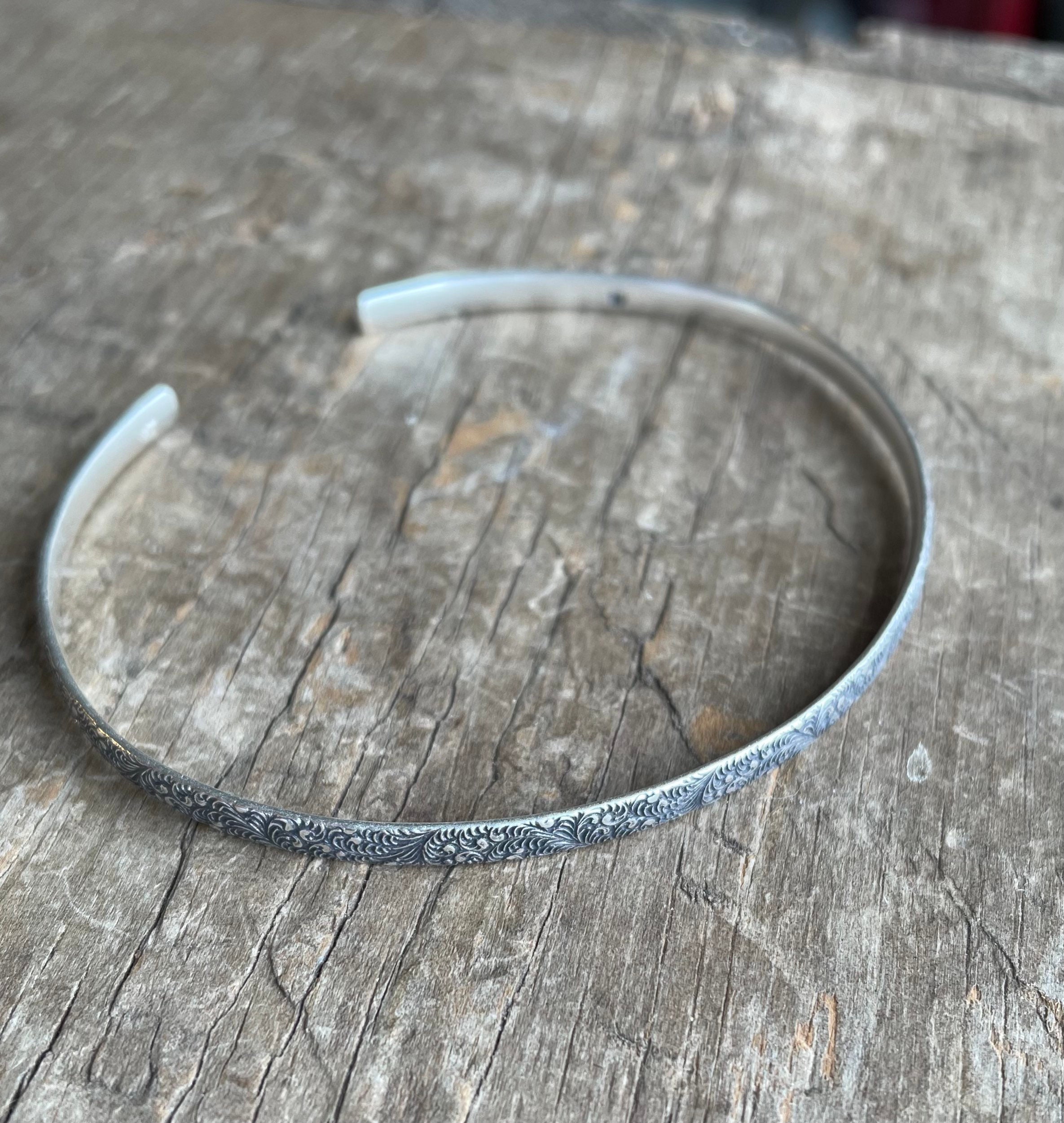 Floral silver cuff stacking bracelet wide sterling silver vine cuff