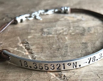 Personalized Girlfriend Bracelet Women's Leather Sterling Silver Custom Bracelet Gift