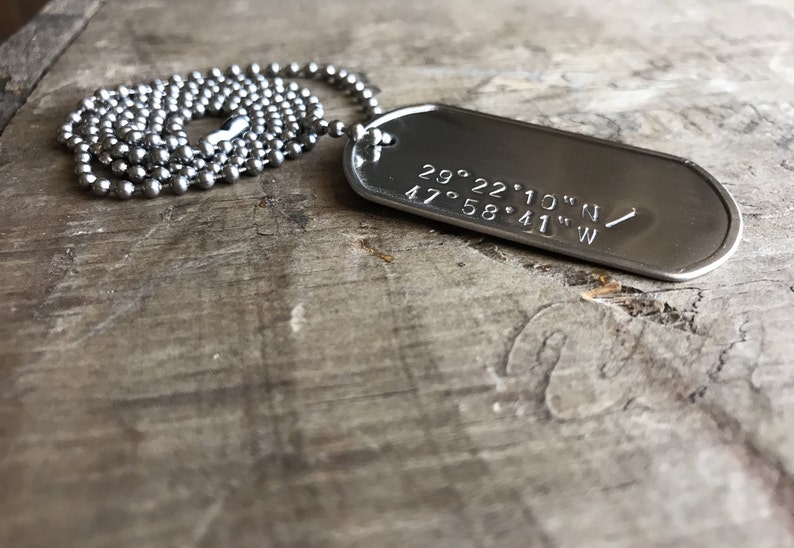 GPS Dog Tag Personalized Stainless Steel Men's Coordinates Etsy
