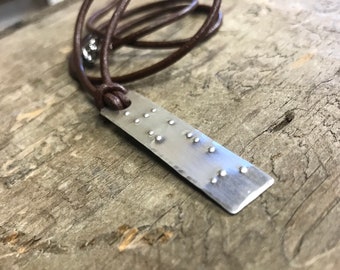 Silver Braille Necklace Personalized Pendant Sterling Silver Custom Braille Message secret message pendant