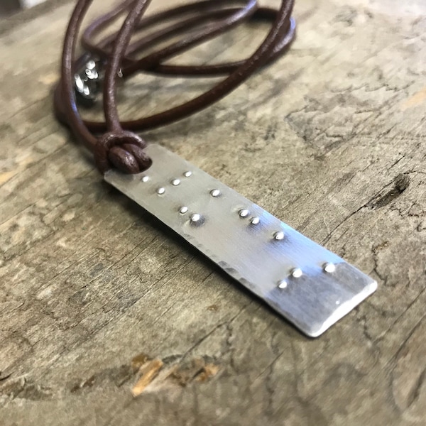 Silver Braille Necklace Personalized Pendant Sterling Silver Custom Braille Message secret message pendant