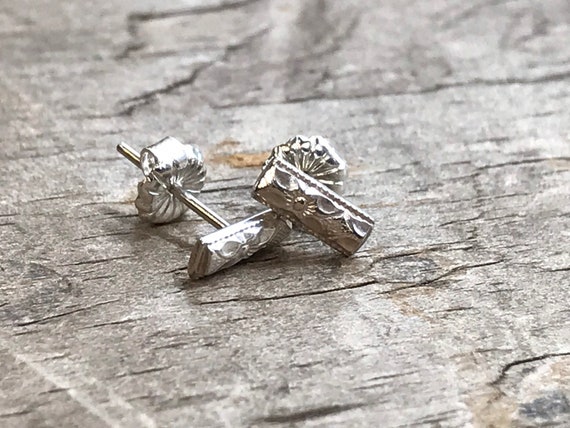 Silver Earrings mini Floral Bar Stud Earrings Sterling Silver Stud Earring Handmade Sterling silver studs