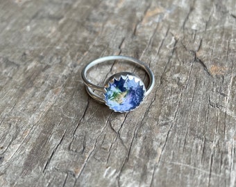 Earth Ring adjustable sterling silver with Earth solid sterling silver adjustable size ring 10mm Earth planet