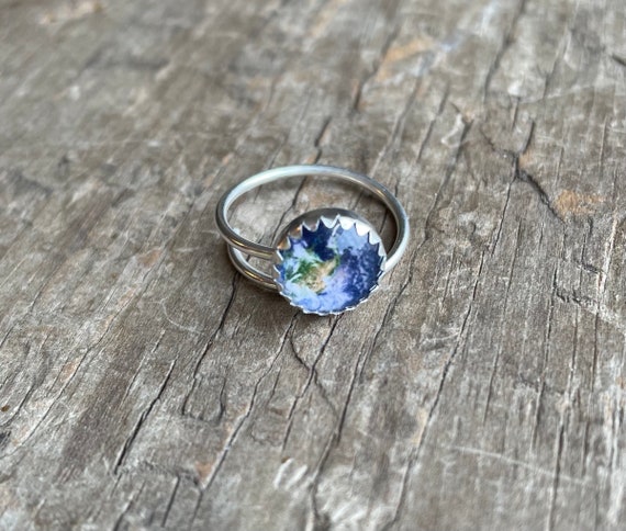 Earth Ring adjustable sterling silver with Earth solid sterling silver adjustable size ring 10mm Earth planet