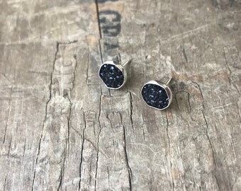 Black Druzy Earrings Silver Stud Earrings Sterling Silver Faux Druzy Stud Earrings Sparkly Druzy Sterling Silver studs black 8mm