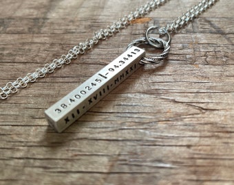 Fathers Day Men's Personalized Necklace Sterling Silver SOLID Bar Necklace 4 Sided Dad Hipster Daddy Necklace bar dad gift