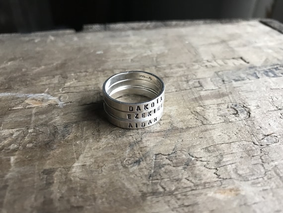 Mommy Rings Stacking Personalized Mom Ring set Womens Sterling Silver Childrens Names Ring Stacking Skinny Rings Kids Names